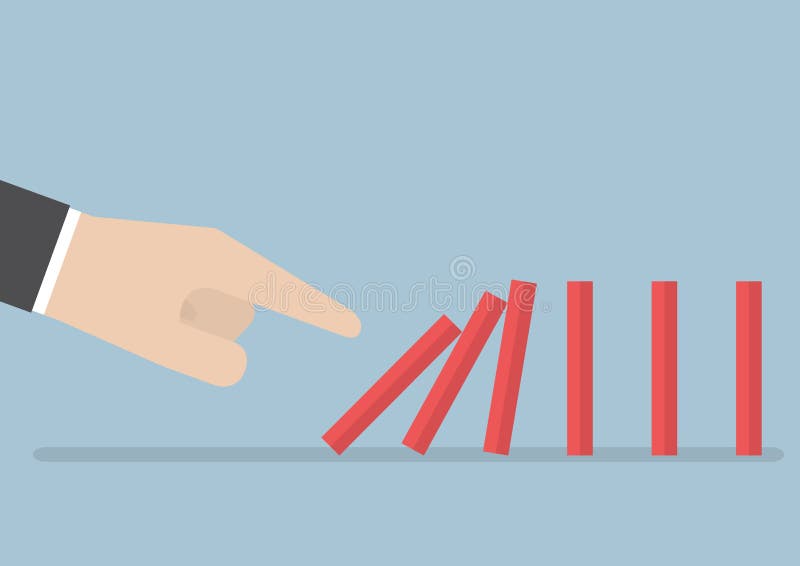 Mano dell'uomo d'affari che spinge l'effetto di domino royalty illustrazione gratis