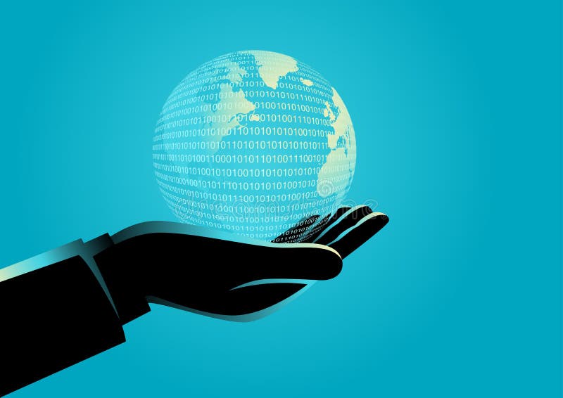 Mano dell'uomo d'affari che tiene un globo digitale illustrazione vettoriale