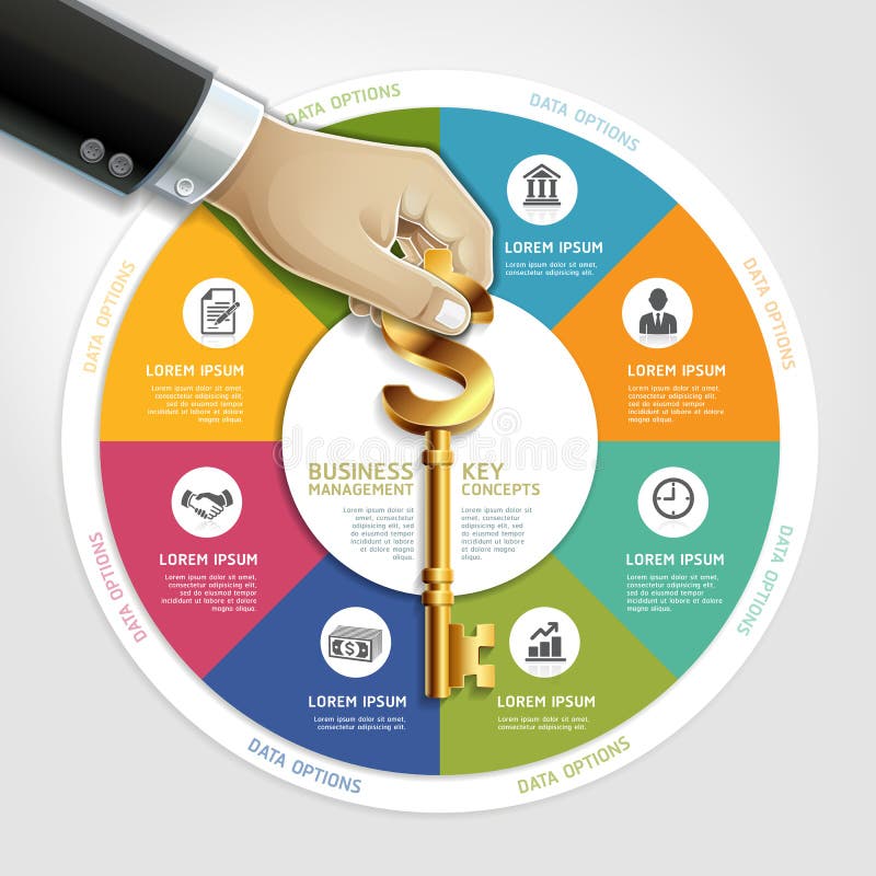 Mano dell'uomo d'affari con la chiave. illustrazione di stock