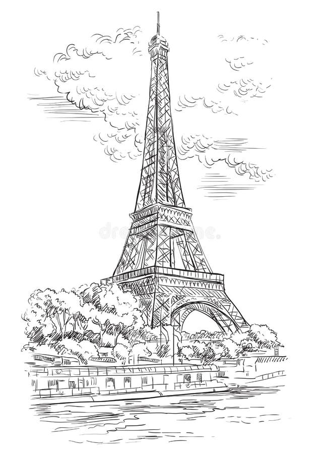 Paesaggio Con I Colori Della Torre Eiffel In Bianco E Nero Su Grey Illustrazione Vettoriale Illustrazione Di Metallo Costruito