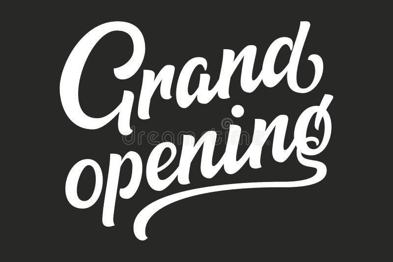 Mano dibujada poniendo letras a gran inauguración Ejemplo de la tinta del vector Cartel de la tipografía en fondo negro Bandera d libre illustration Mano dibujada poniendo letras a gran inauguración Ejemplo de la tinta del vector Cartel de la tipografía en fondo negro Bandera d libre illustration
