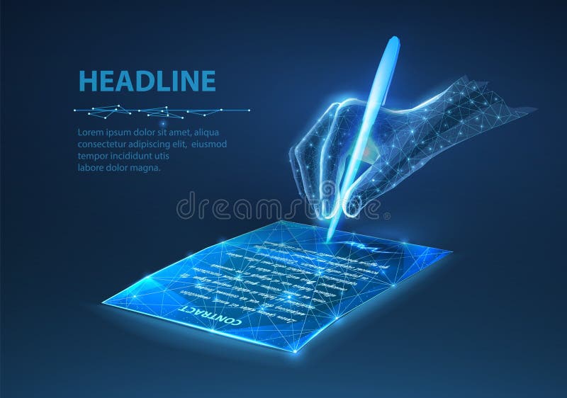 Mano digitale con funzione pan segnare un documento. contratto di firma digitale royalty illustrazione gratis