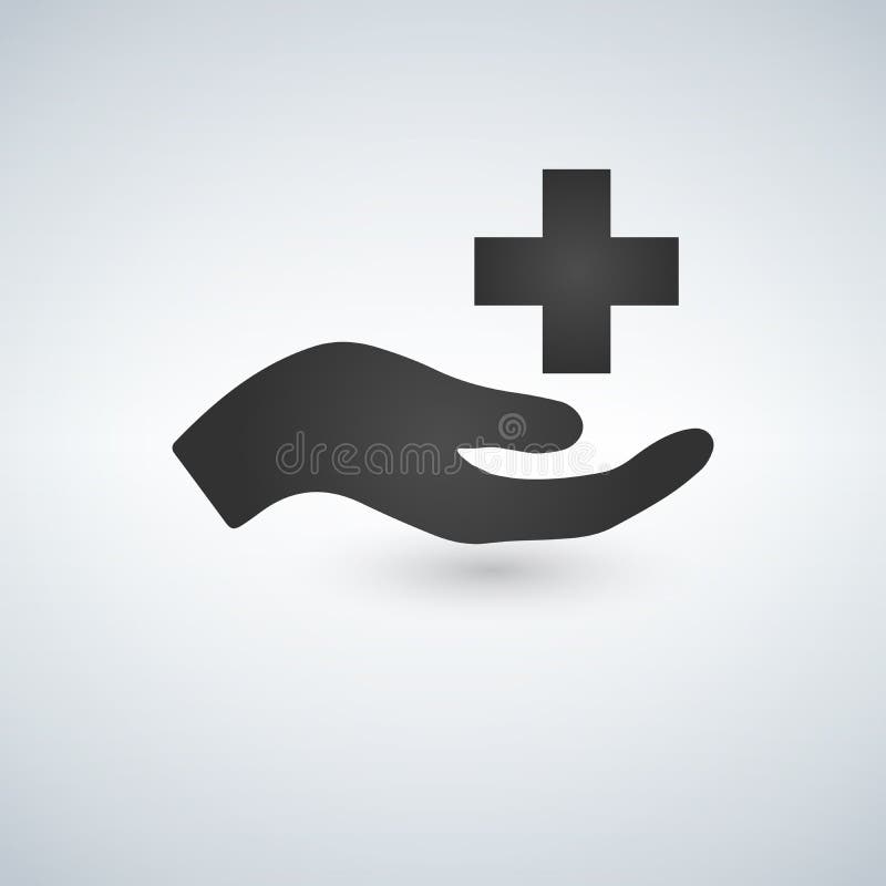 Vector medical care Icon hand and cross, on white background. Vector medical care Icon hand and cross, on white background