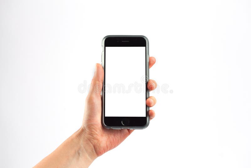 Mano femenina que sostiene un teléfono móvil verticalmente foto de archivo libre de regalías Mano femenina que sostiene un teléfono móvil verticalmente foto de archivo libre de regalías