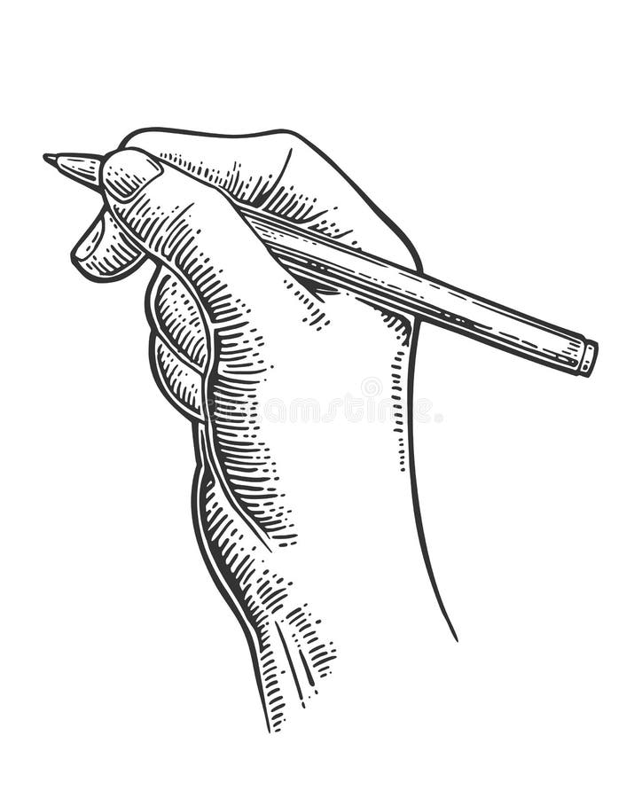 Mano femminile che tiene una matita Incisione d'annata nera di vettore illustrazione di stock