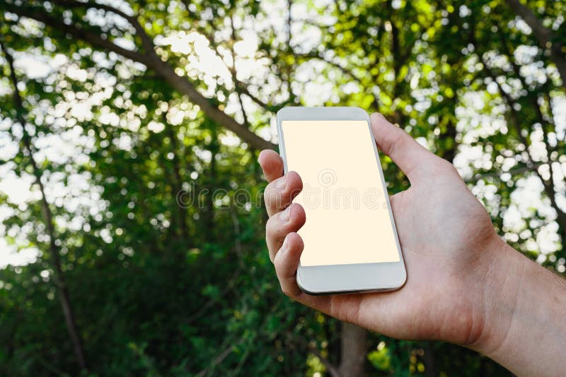 Mano Sujeta El Teléfono Inteligente Negro, El Teléfono Celular, El Móvil  Sobre Una Imagen Borrosa De Fondo Verde Del Bosque Imagen de archivo -  Imagen de cellphone, azul: 149718613