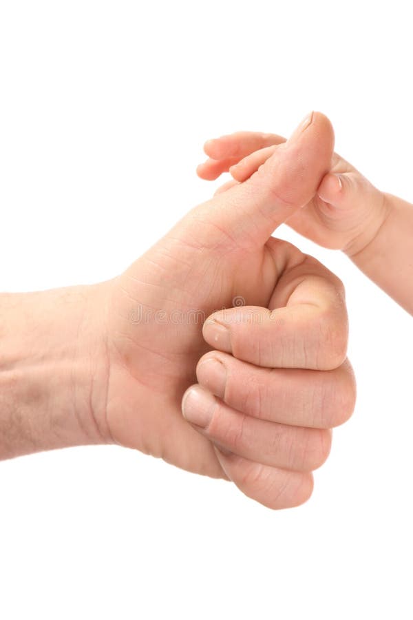 Masculine and child's hand on a white background. Masculine and child's hand on a white background.