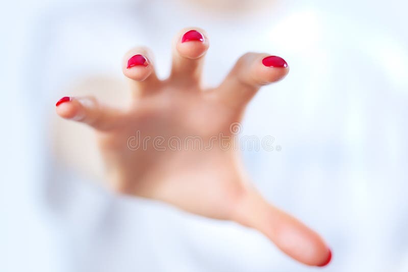 Young woman grabbing hand. On white. Young woman grabbing hand. On white.