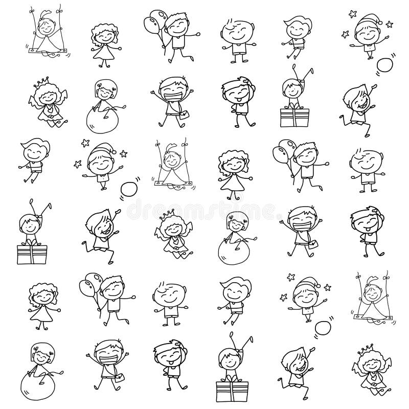 Mano que dibuja a niños felices de la historieta abstracta ilustración del vector