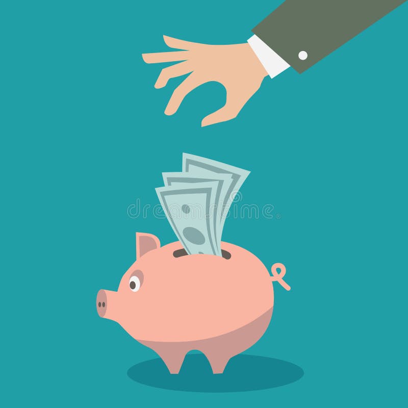 Mano que pone el dinero en la hucha A mano stock de ilustración Mano que pone el dinero en la hucha A mano stock de ilustración