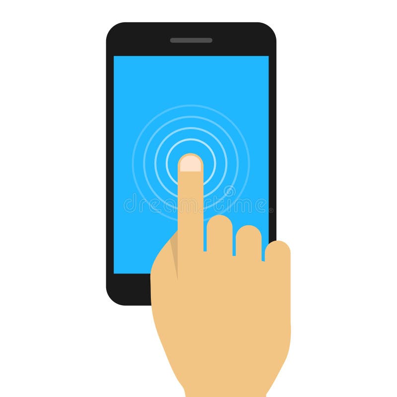 Mano que sostiene el teléfono móvil en estilo plano libre illustration Mano que sostiene el teléfono móvil en estilo plano libre illustration
