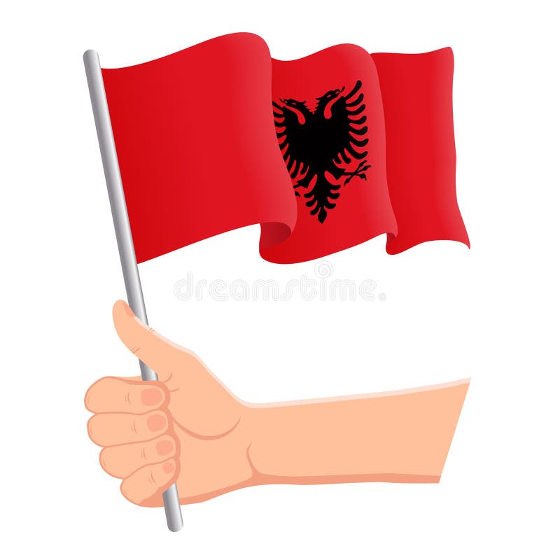 Mano que sostiene y que agita la bandera nacional de Albania r Ilustraci?n del vector libre illustration Mano que sostiene y que agita la bandera nacional de Albania r Ilustraci?n del vector libre illustration