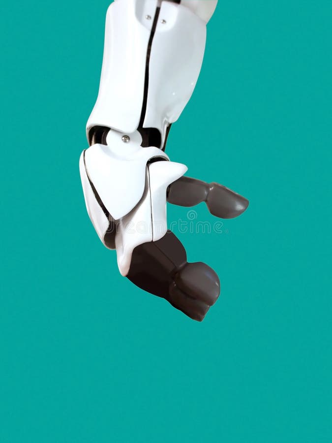 Mano robot. concepto de cibercomunicación aislado sobre fondo turquesa. concepto creativo vertical. cerrar. imagen de archivo