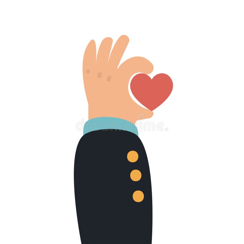 Mano sosteniendo un corazón rojo. Mano sosteniendo un vector de corazón rojo