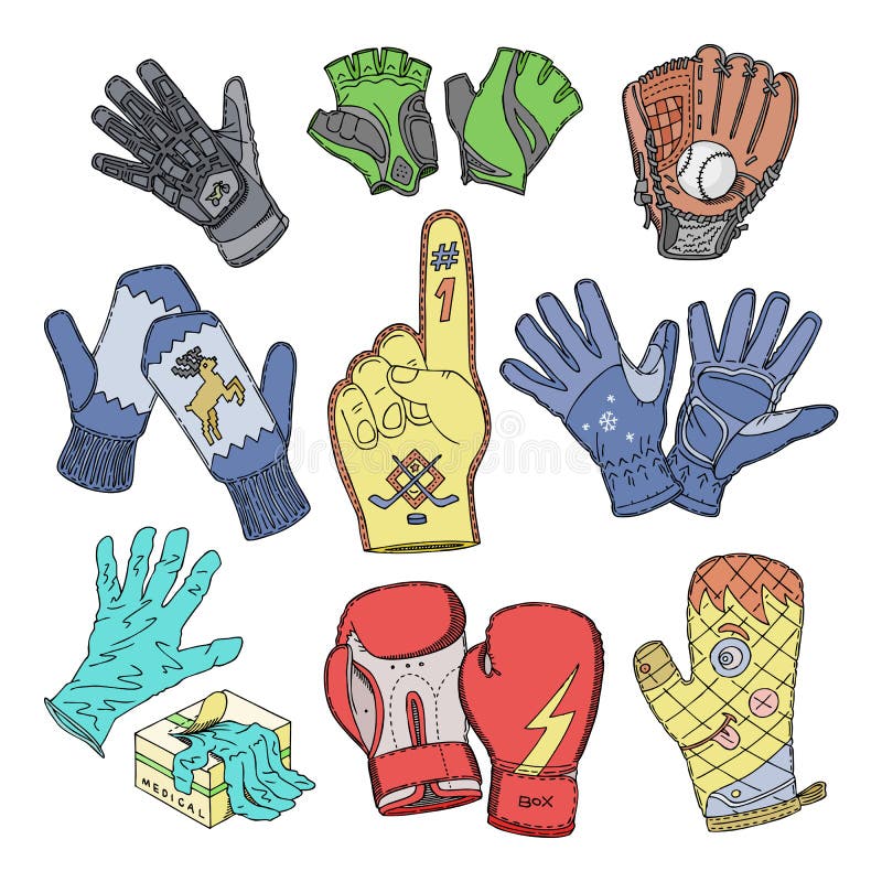Manoplas de lana del vector del guante y pares protectores de sistema del ejemplo de los guantes de boxxing-guantes o de mitones ilustración del vector