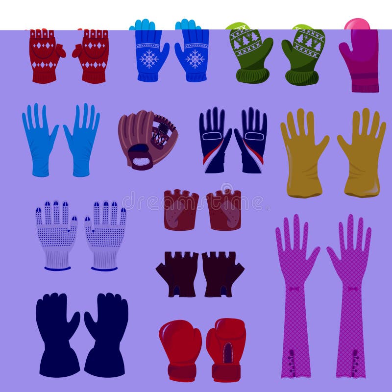 Manoplas de lana de Navidad del vector del guante y pares protectores de sistema del ejemplo de los guantes de boxxing-guantes o ilustración del vector