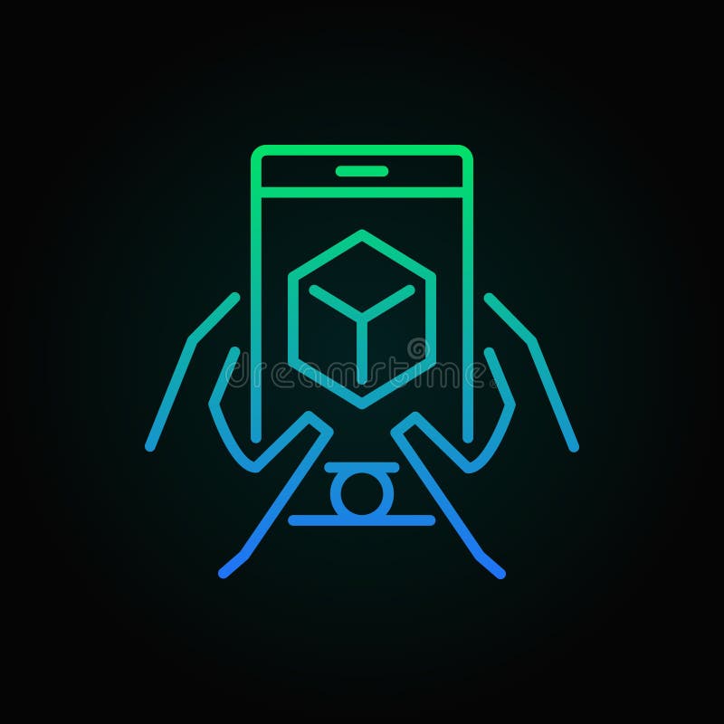 Manos con el icono coloreado linear del concepto de AR del Smart-teléfono ilustración del vector Manos con el icono coloreado linear del concepto de AR del Smart-teléfono ilustración del vector