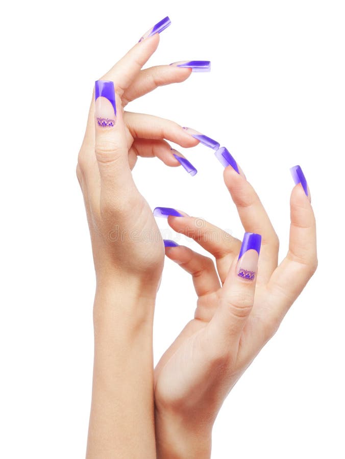 Manos Con Manicura Y Pintura De Uñas Acrílicas Azules Francesas Foto de  archivo - Imagen de clave, hembra: 202820932