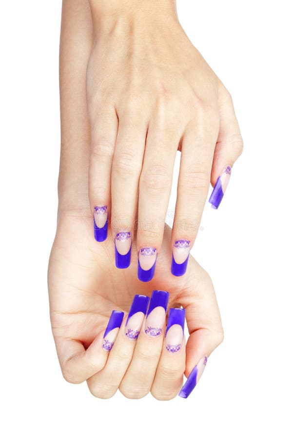 Manos Con Manicura Y Pintura De Uñas Acrílicas Azules Francesas Imagen de  archivo - Imagen de sala, belleza: 202821013