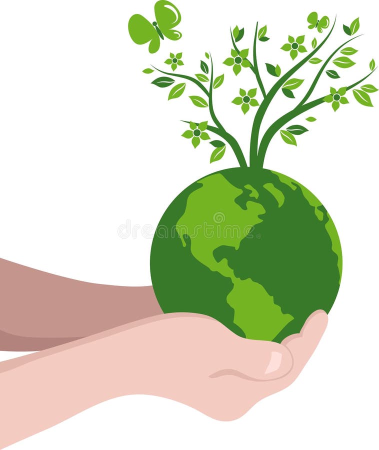 Manos con un globo verde stock de ilustración Manos con un globo verde stock de ilustración
