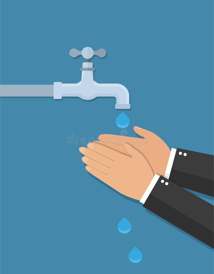 Manos debajo del agua que cae fuera del golpecito El hombre lava las manos Estilo plano ilustración del vector Manos debajo del agua que cae fuera del golpecito El hombre lava las manos Estilo plano ilustración del vector