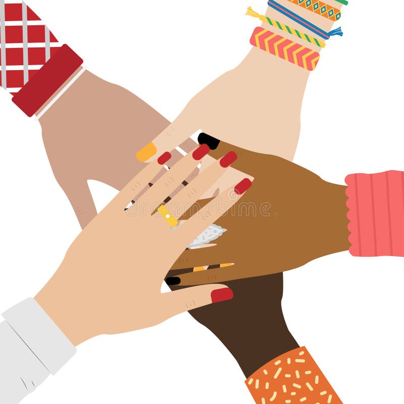 Manos del grupo de personas diverso que juntan o Manos de la muchacha con joyer?a ilustración del vector Manos del grupo de personas diverso que juntan o Manos de la muchacha con joyer?a ilustración del vector