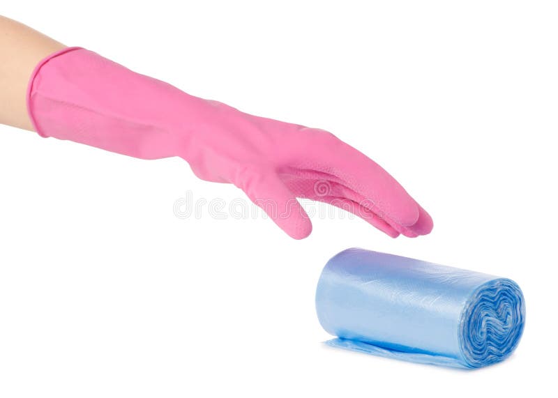 Manos en los guantes para los bolsos de basura de limpieza imagenes de archivo Manos en los guantes para los bolsos de basura de limpieza imagenes de archivo