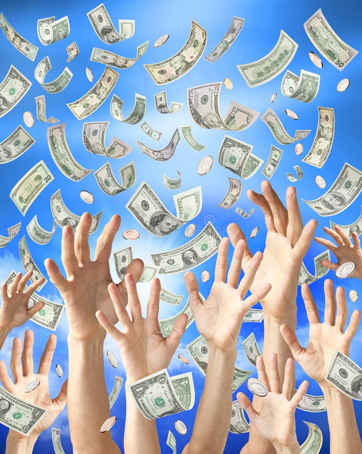 Manos que cogen lloviendo el dinero imágenes de archivo libres de regalías Manos que cogen lloviendo el dinero imágenes de archivo libres de regalías