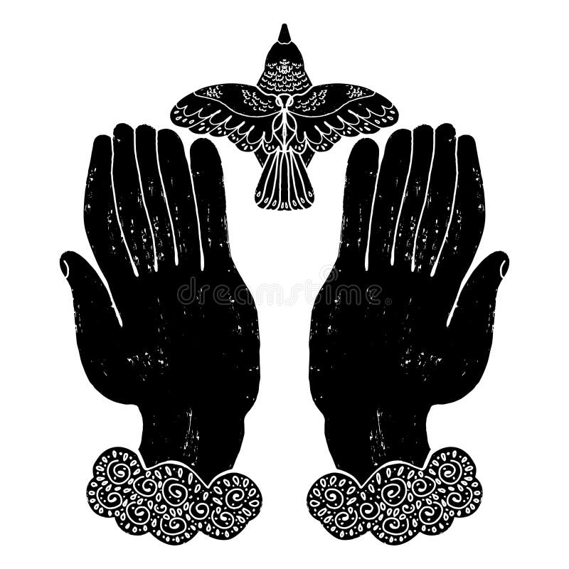 Manos que liberan al pájaro ilustración del vector