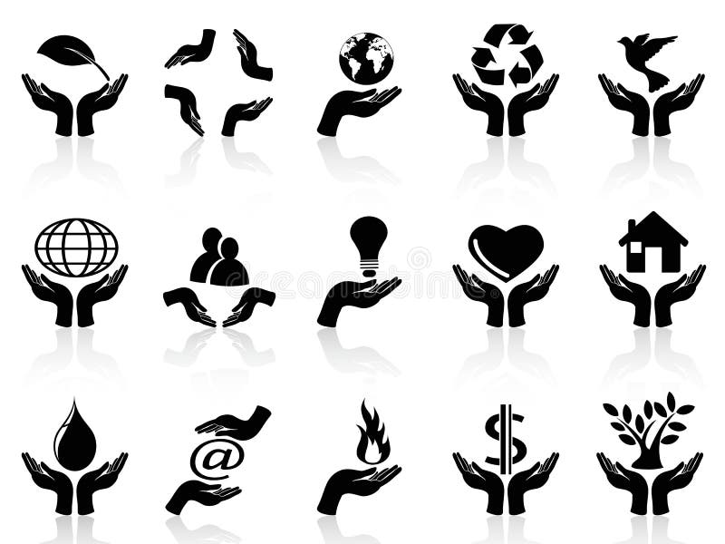 Manos que llevan a cabo iconos fijados libre illustration