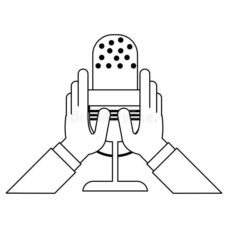 Manos que llevan a cabo símbolo del micrófono blanco y negro libre illustration Manos que llevan a cabo símbolo del micrófono blanco y negro libre illustration