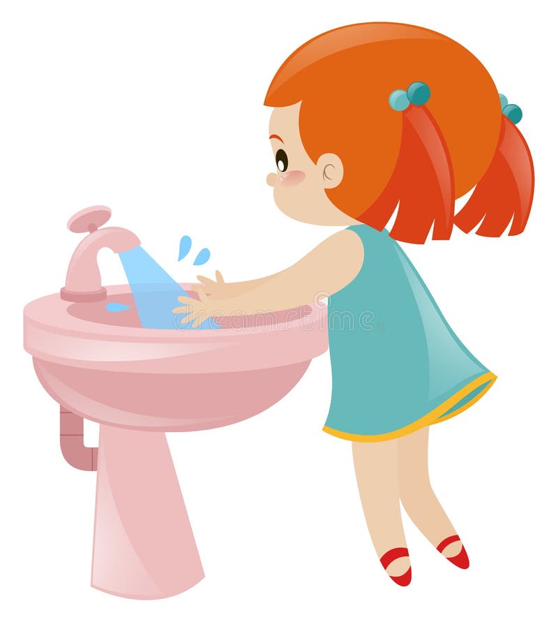 Manos que se lavan de la muchacha en fregadero ilustración del vector Manos que se lavan de la muchacha en fregadero ilustración del vector