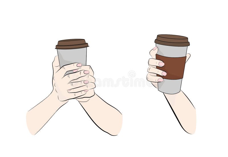 Manos que sostienen un vidrio de café Ilustración del vector stock de ilustración Manos que sostienen un vidrio de café Ilustración del vector stock de ilustración
