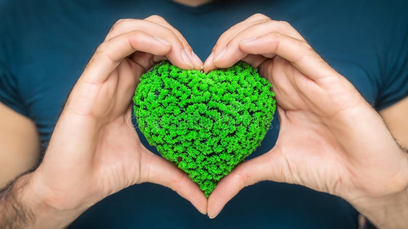 Manos sosteniendo un árbol con forma de corazón verde. día del árbol de amor del mundo. ai generativo