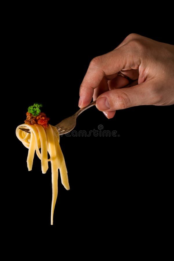 Mans Hand Holding a Fork with Pasta Stock Photo Image of pasta, beef 65902864