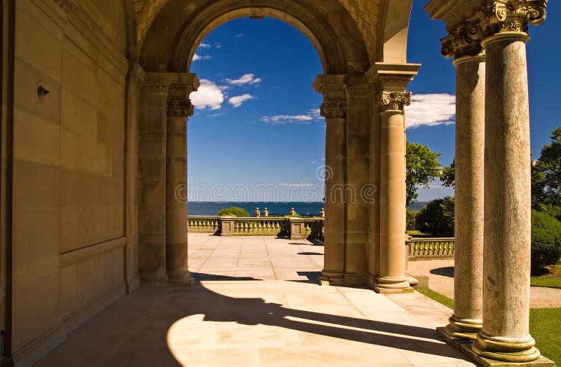 Mansion Archway to patio stock images