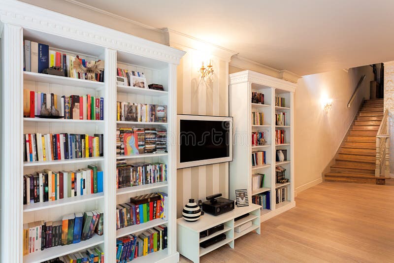 Vintage mansion - a striped wall with bookshelves. Vintage mansion - a striped wall with bookshelves