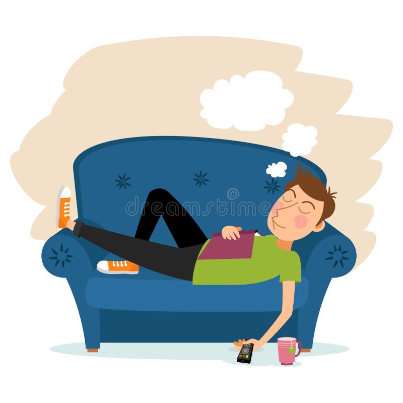 Man sleep on sofa. Couch and male, person adult, relaxation indoor. Vector illustration. Man sleep on sofa. Couch and male, person adult, relaxation indoor. Vector illustration