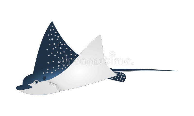 Manta ray fish vector Dark blue spotted sea animal cartoon character with long sting tail Ocean animal, cramp fish Sea life