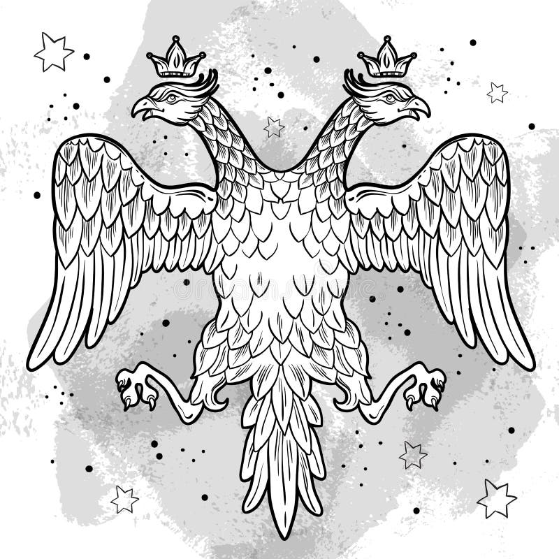 Manteaux des bras de l'empire russe Aigles à tête double couronnés Illustration tirée par la main de vecteur d'isolement Art nati illustration libre de droits Manteaux des bras de l'empire russe Aigles à tête double couronnés Illustration tirée par la main de vecteur d'isolement Art nati illustration libre de droits