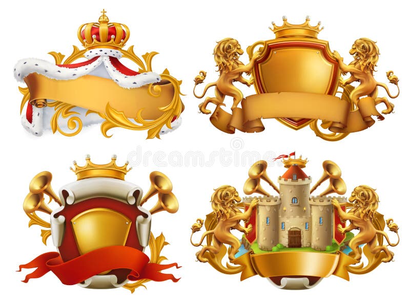 Manteaux des bras Roi et royaume Ensemble d'emblème de vecteur illustration libre de droits Manteaux des bras Roi et royaume Ensemble d'emblème de vecteur illustration libre de droits