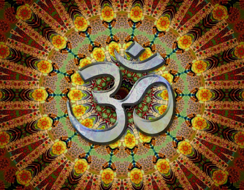 Mantra om in center of meditation mandala
