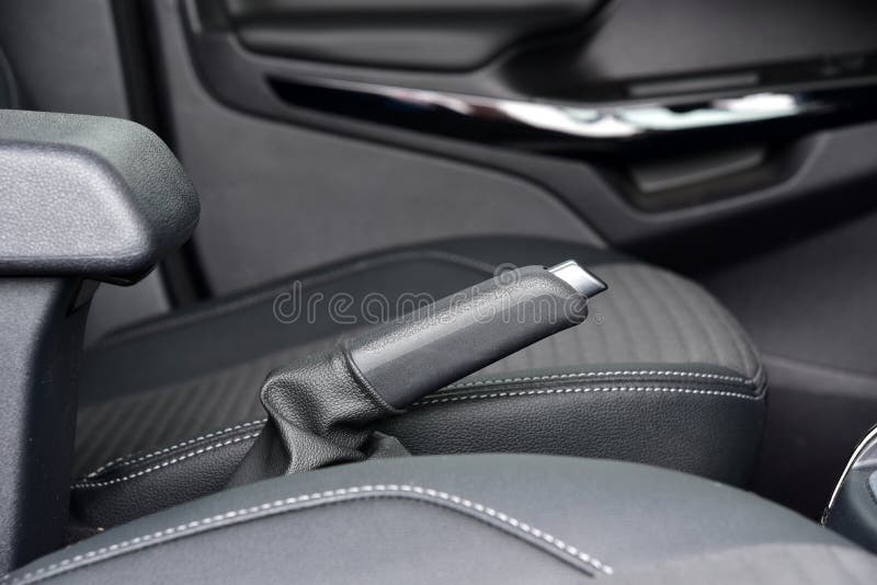 Manual Brake in Interior of Modern Car Close Up Stock Image Image of
