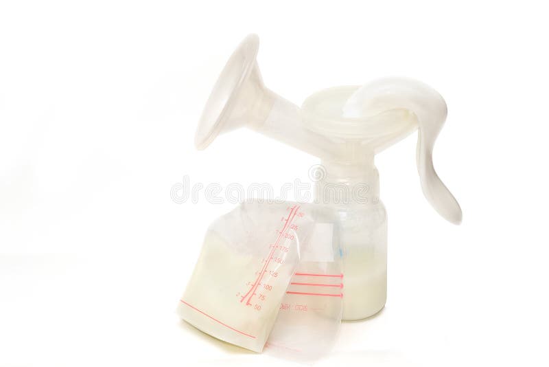 Manual breast pump and bags of breastmilk