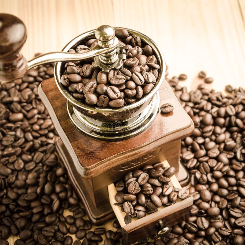 Manual Coffee Grinder with Coffee Beans Stock Image Image of bean