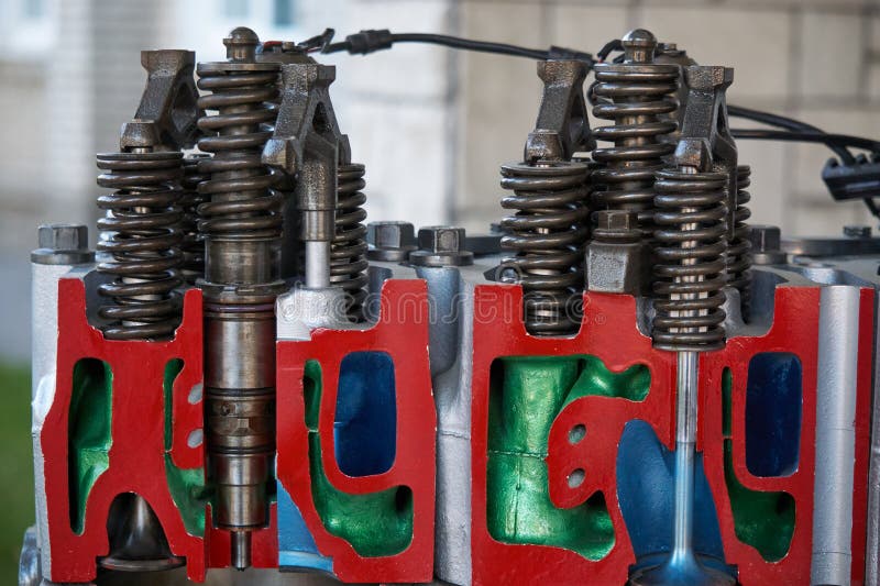 Sectional view of the automobile engine cylinder ignition block and car piston, cut in a half view profiling model. Generator cutaway stock images, royalty-free photos and pictures