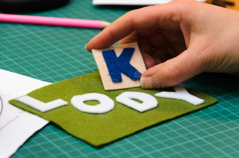 Manual Cutting Letters with Colored Sheets of Felt Stock Image Image of creativity, children