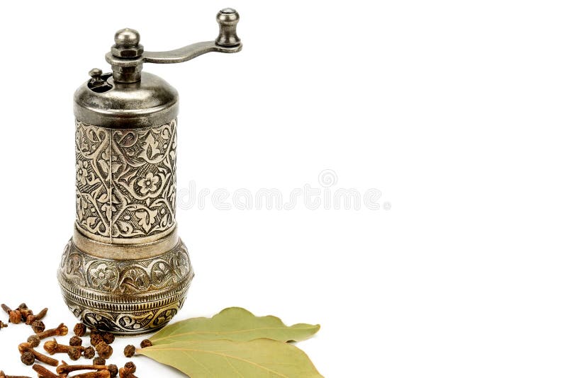 Vintage manual spice grinder on wooden background Stock Photo - Alamy