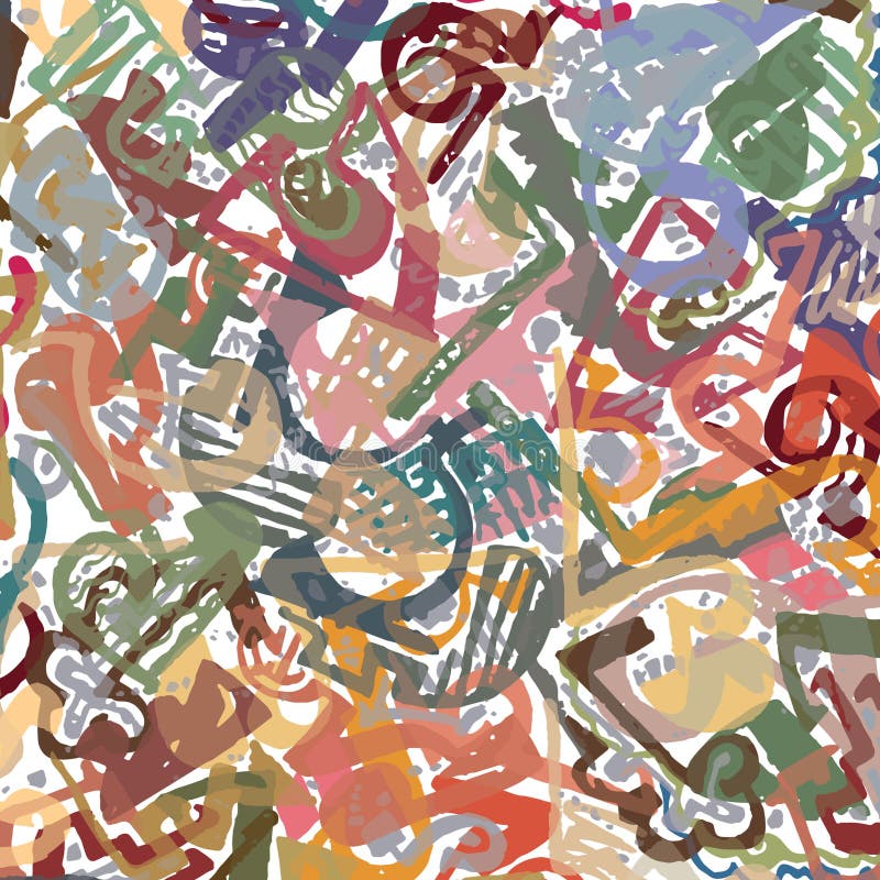 Manually drawn abstract pattern with digitally colored details overlapping, on white base stock illustration