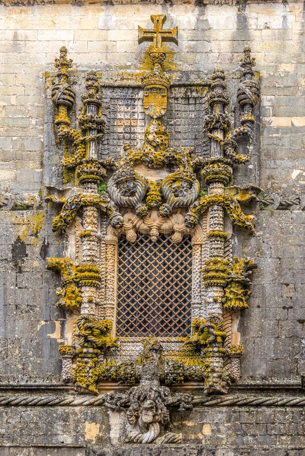 Manuelin style window in Convent of Christ in Tomar ,Portugal